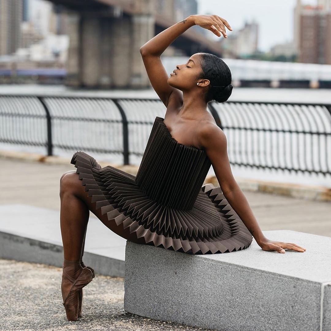 Pointe shoe and tights worn by Ingrid Silva of Dance Theatre of Harlem