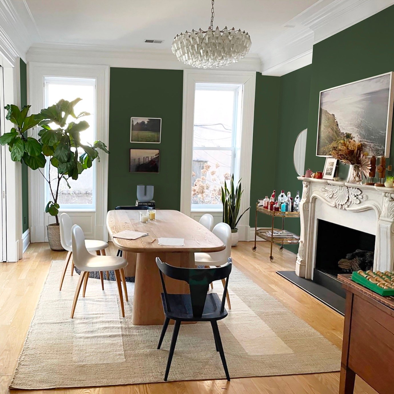 Joanna goddard dining room blue paint bookcases