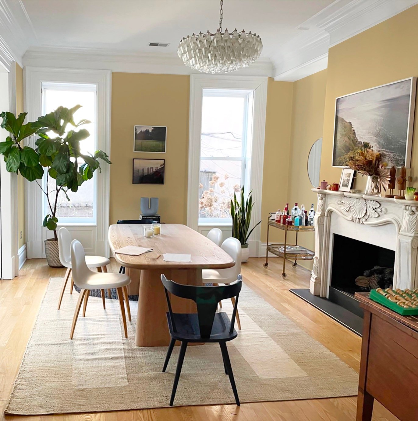 Joanna goddard dining room blue paint bookcases