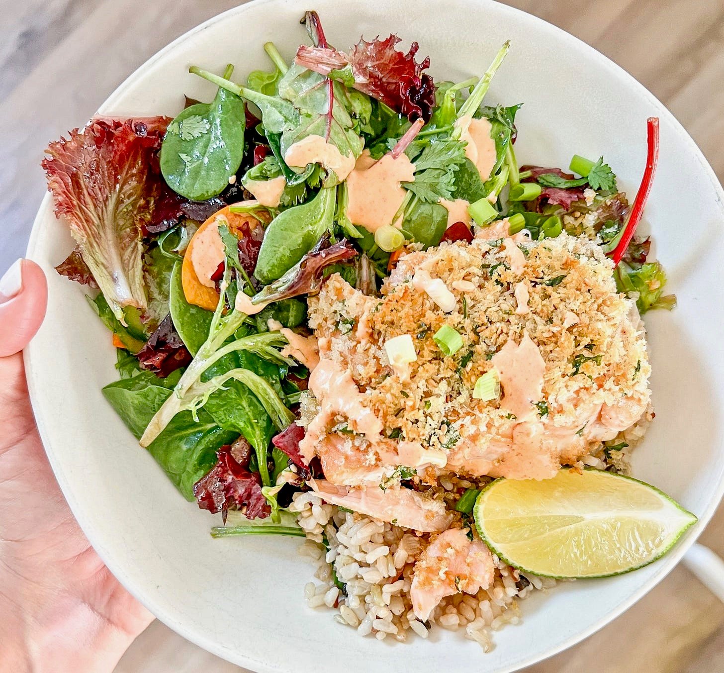 Spicy Salmon Tempura Crunch Bowl recipe