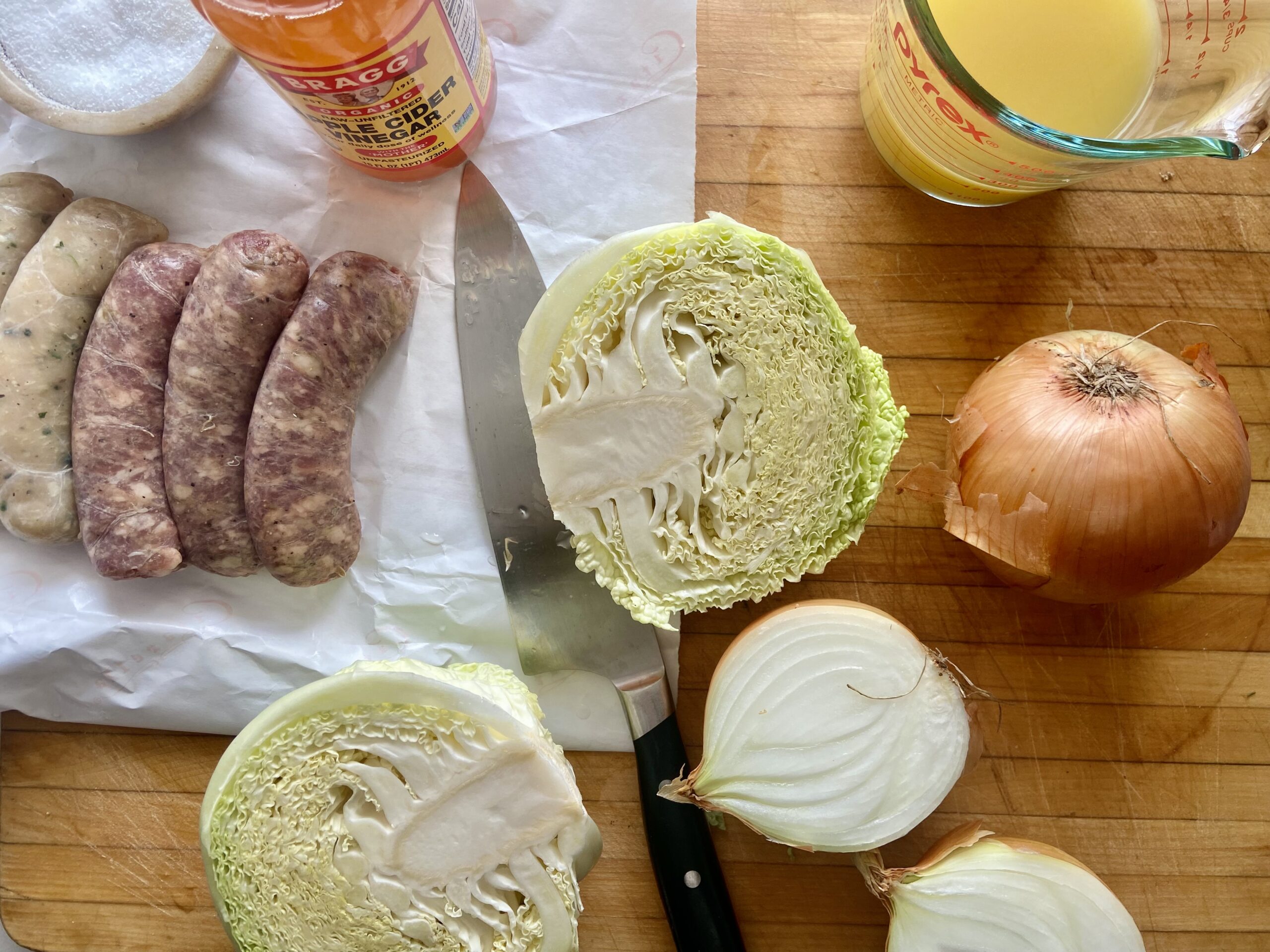 One-Pan Boiled Brats with Sweet Onions & Hard Apple Cider