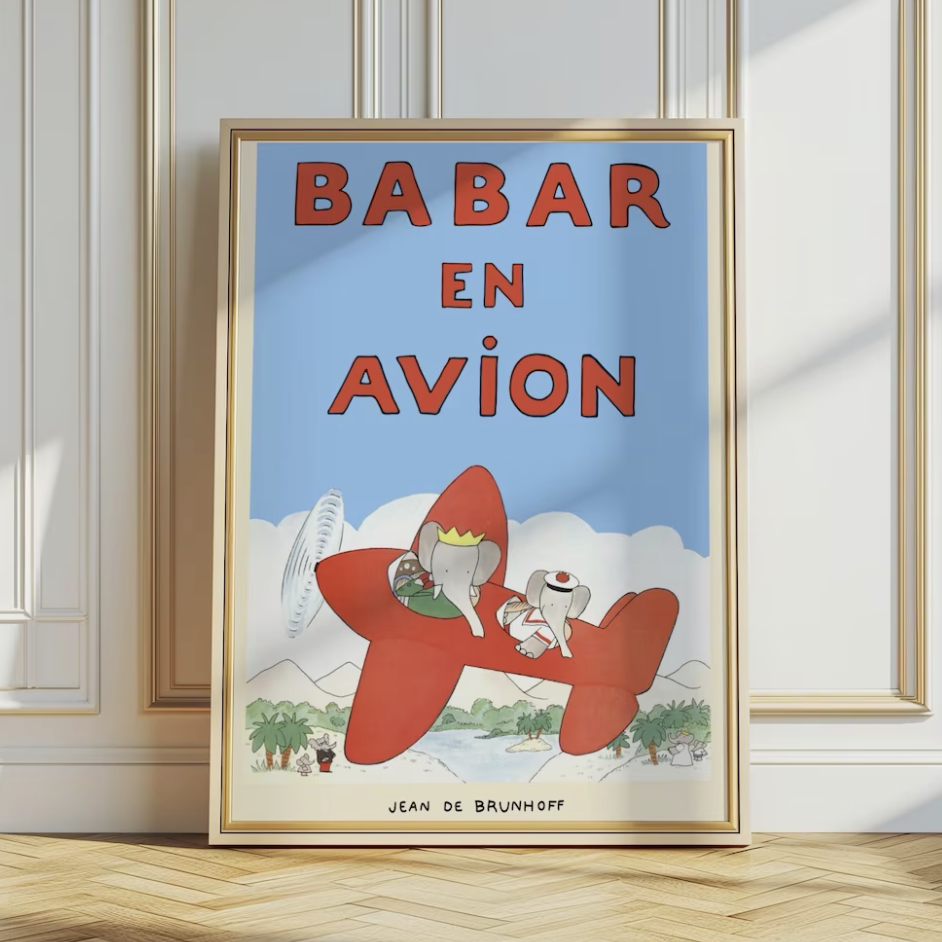 Babar poster airplane etsy
