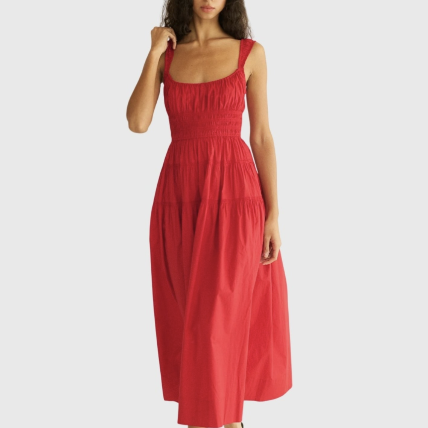 doen red dress long