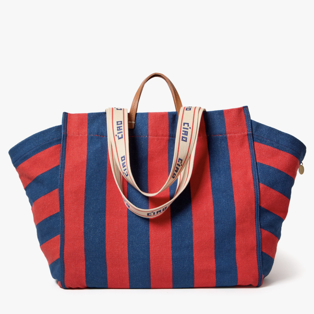 clare v tote bag striped red blue