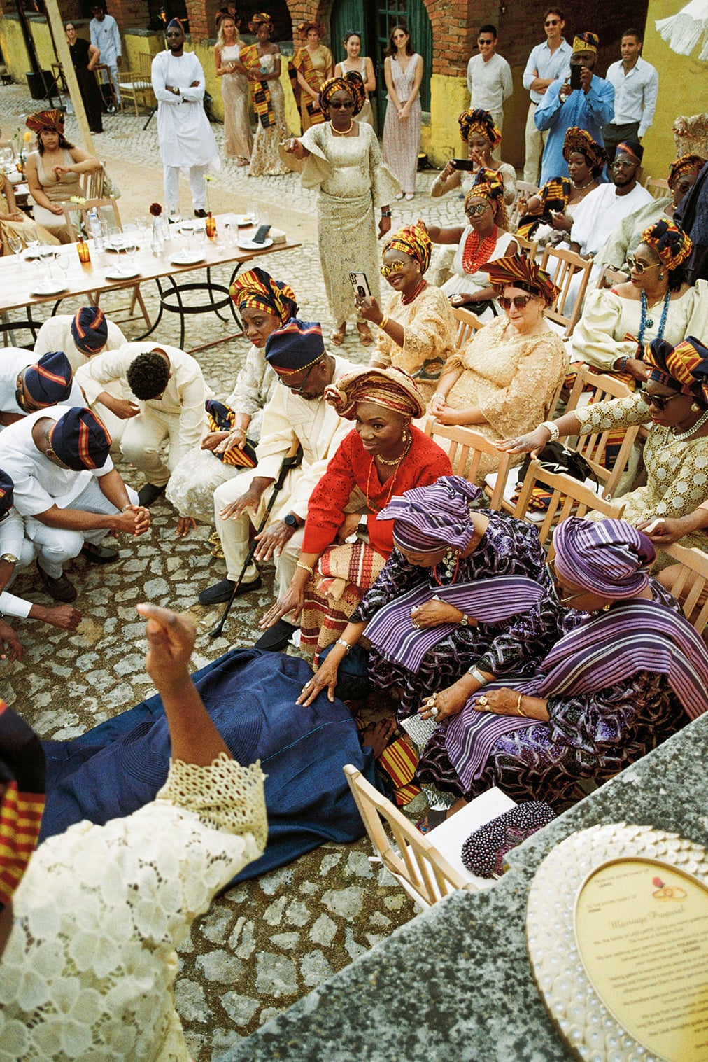 a colorful Nigerian wedding with lots of dancing