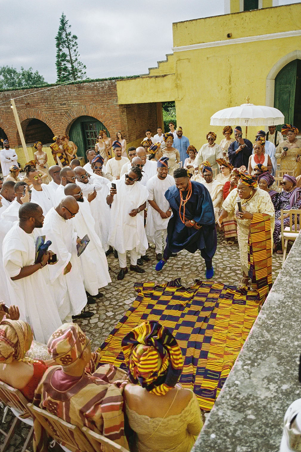 a colorful Nigerian wedding with lots of dancing