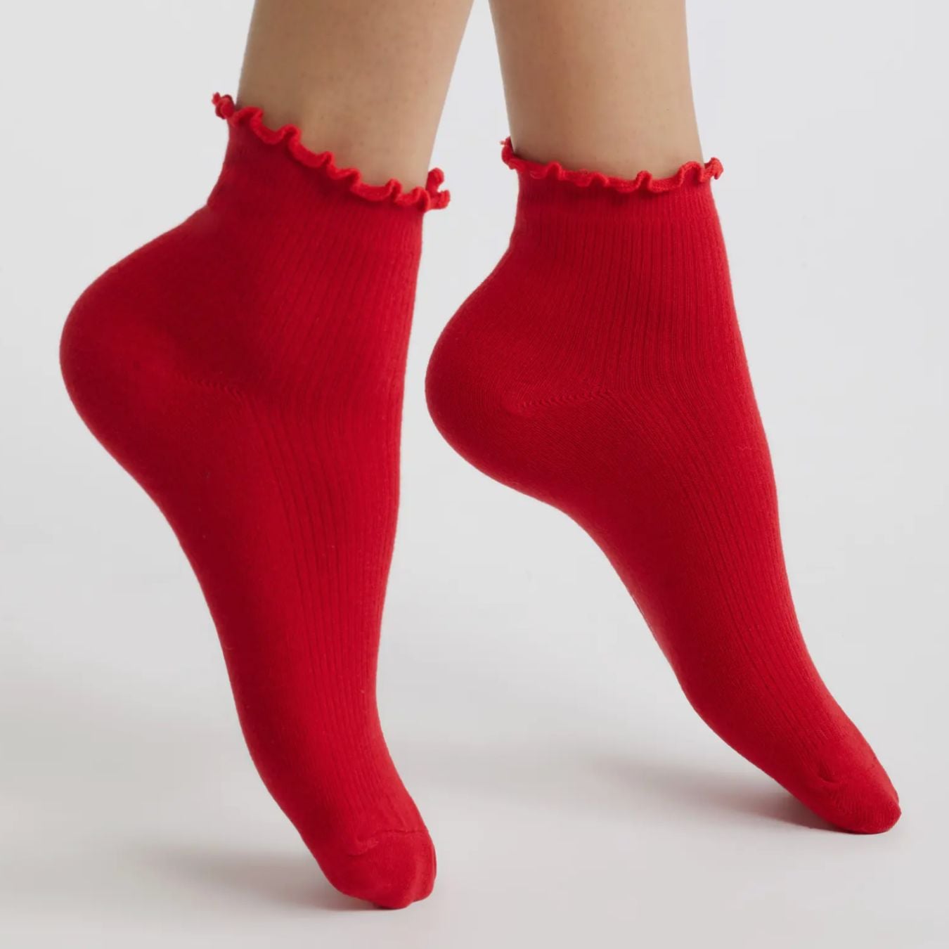 red ruffle crew socks