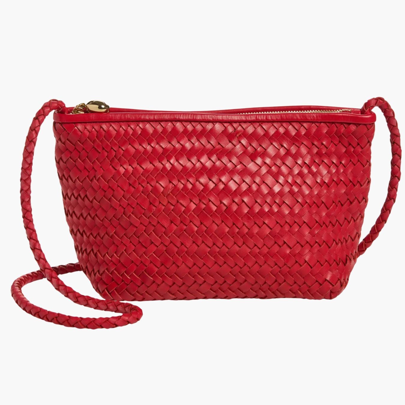 red woven leather crossbody bag