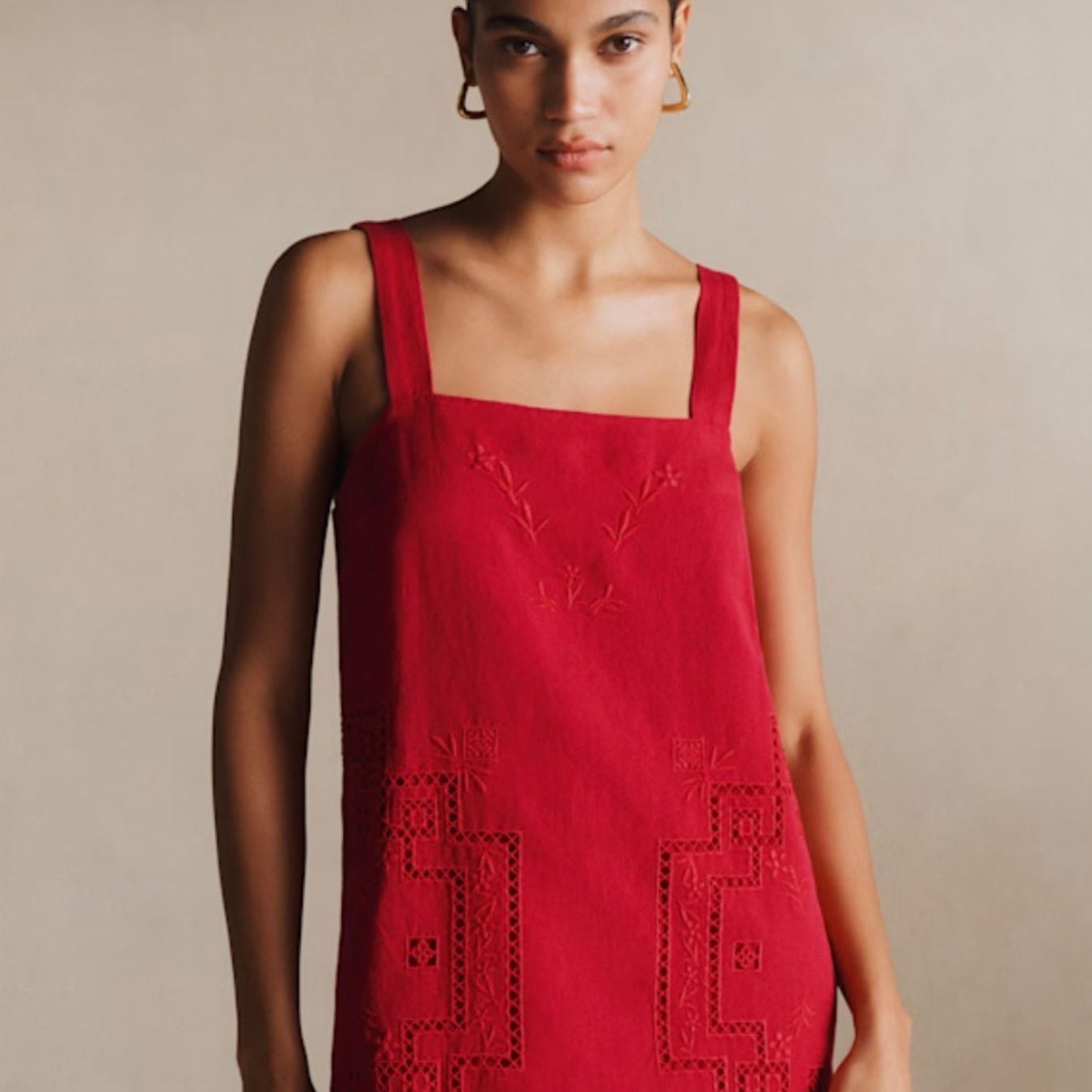sezane red embroidered dress