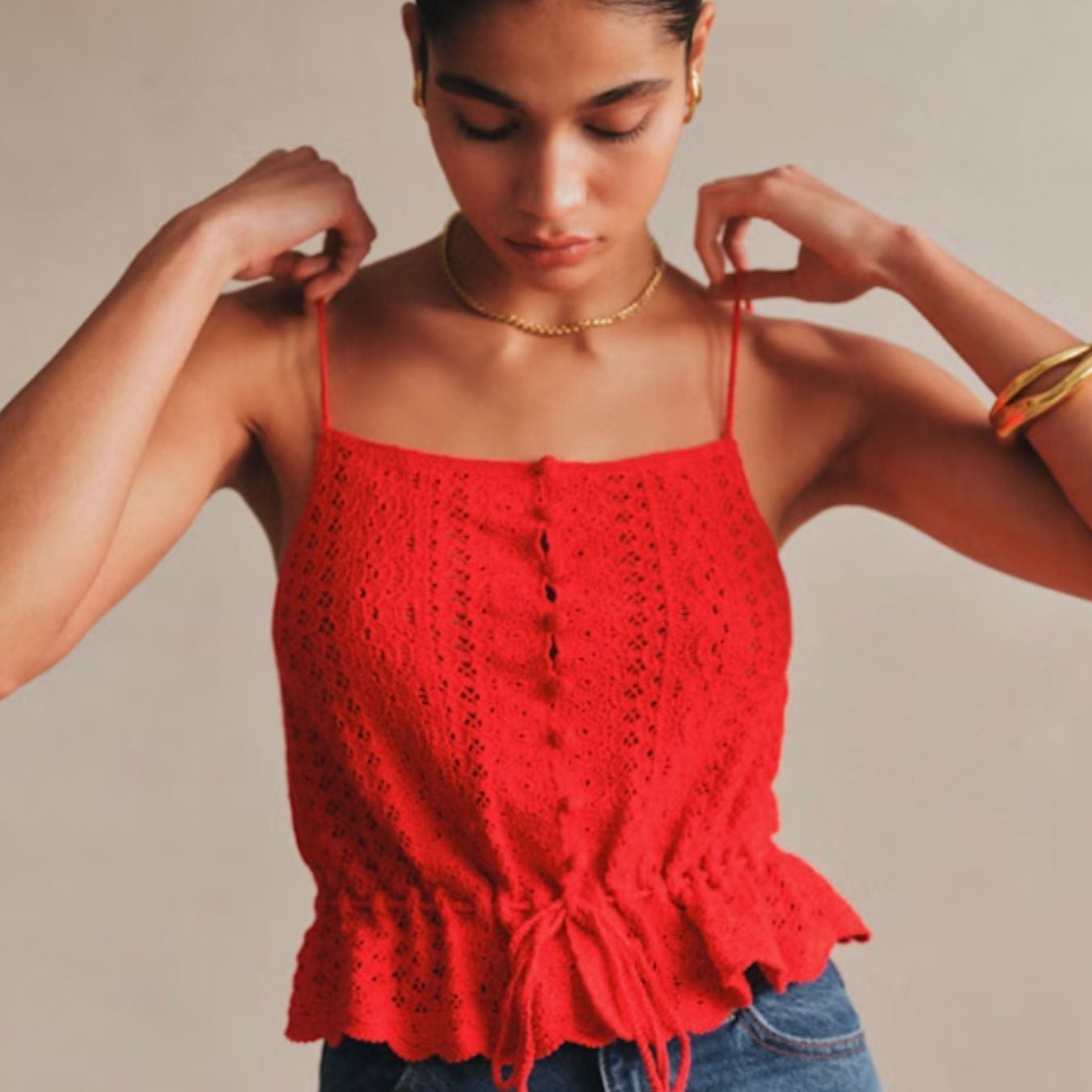 sezane red lace top
