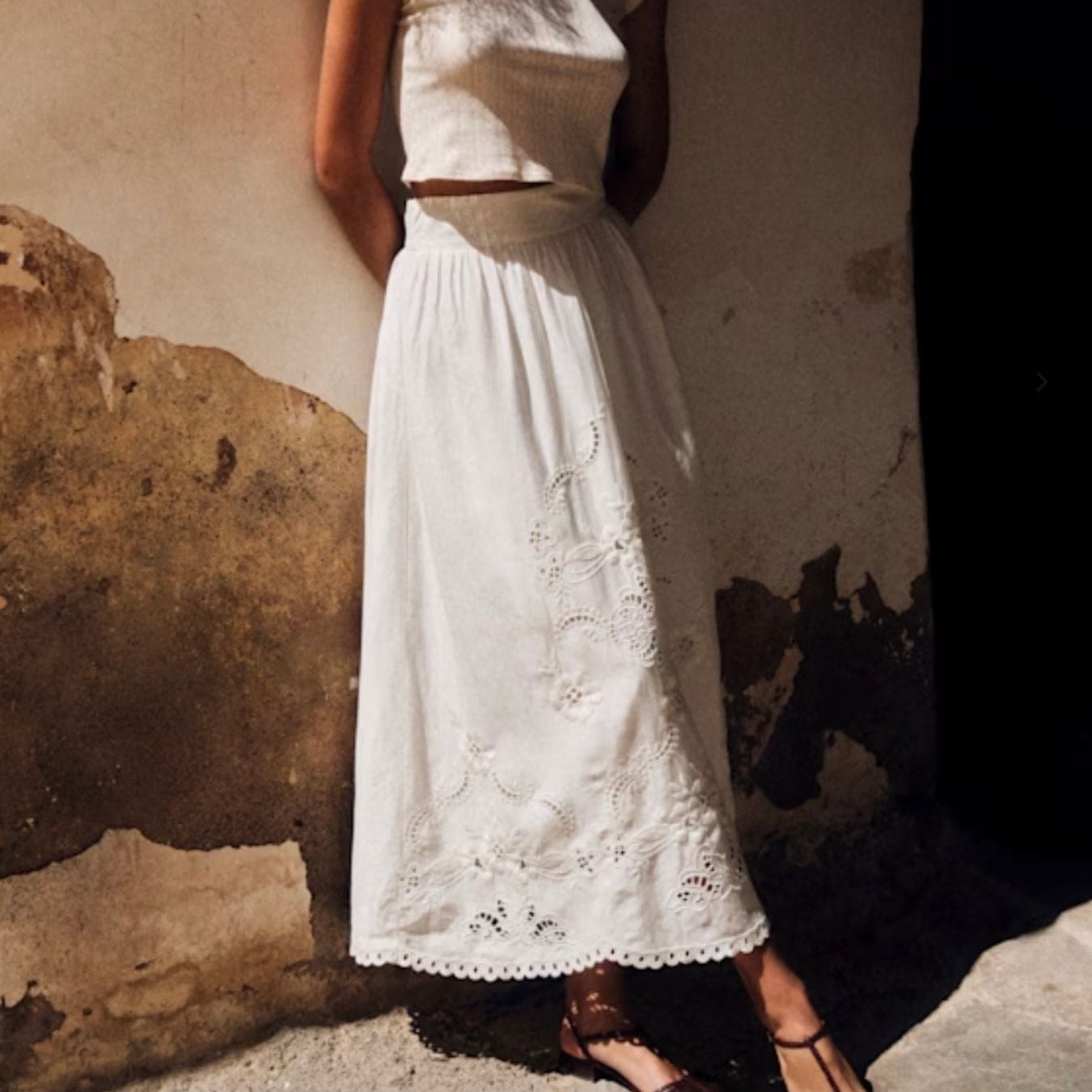 sezane embroidered white skirt