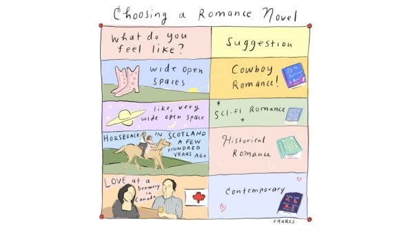 choosing a romance novel grace farris comic