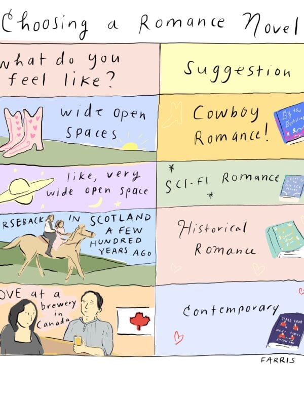 choosing a romance novel grace farris comic