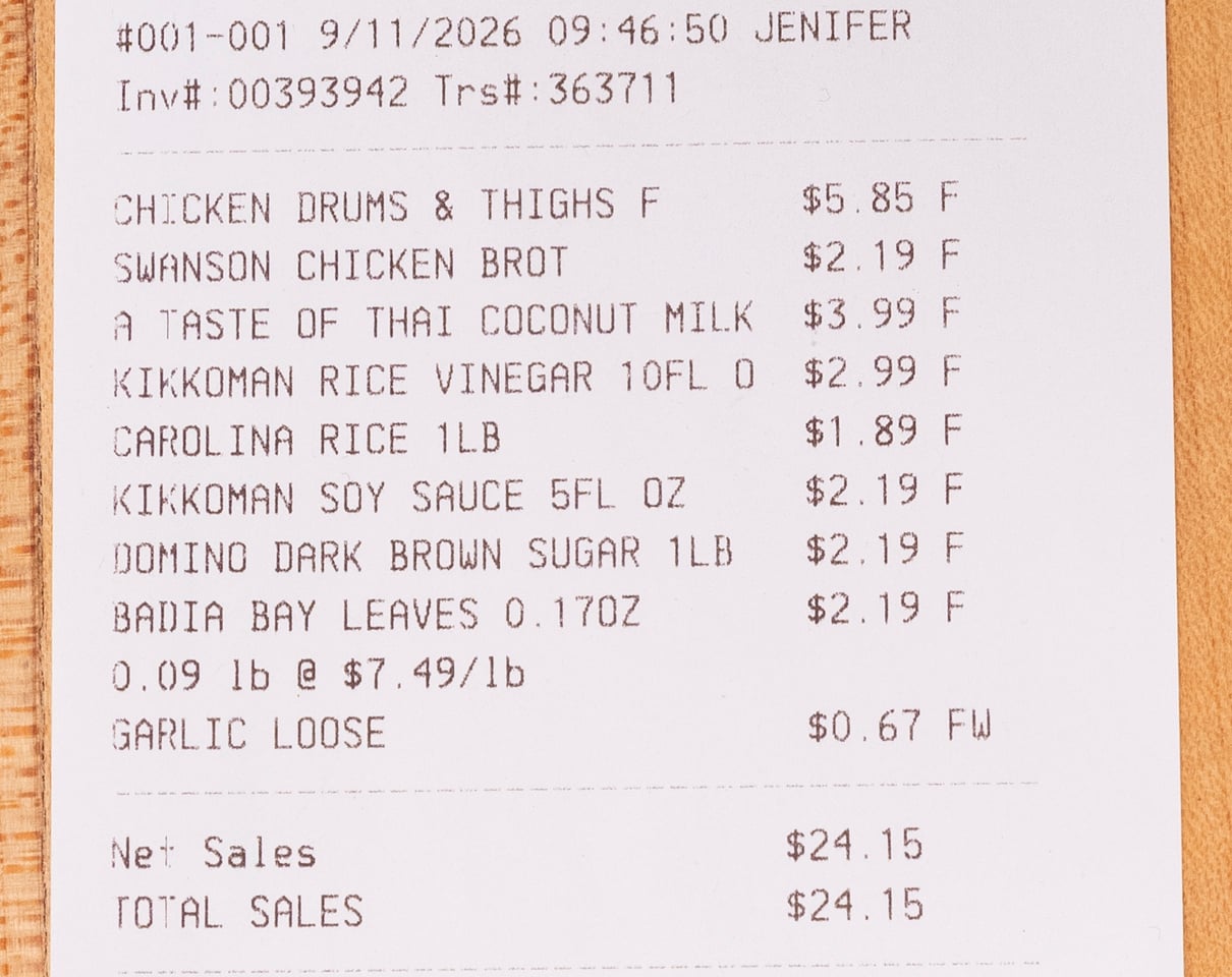 Filipino Chicken Adobo grocery receipt