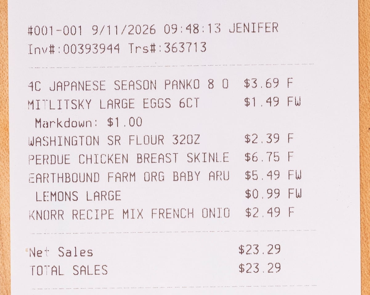 Grocery Receipt for Chicken Cutlet Ingredients